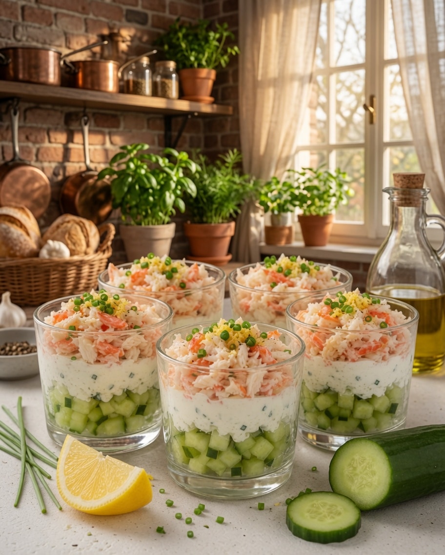 Verrines Concombre Crabe Fromage Frais : l’entrée fraîche