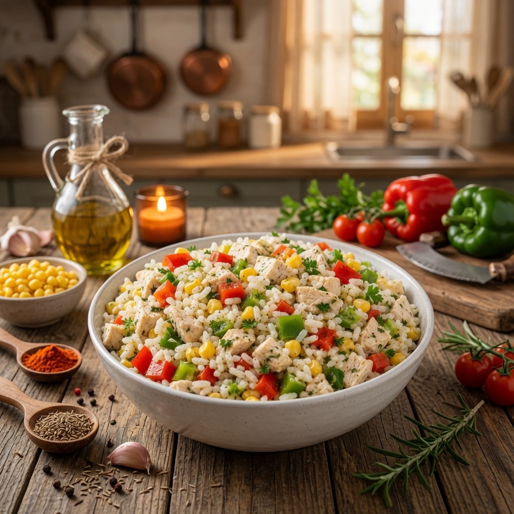Salade de Riz au Poulet et aux Poivrons : la recette fraîche, complète