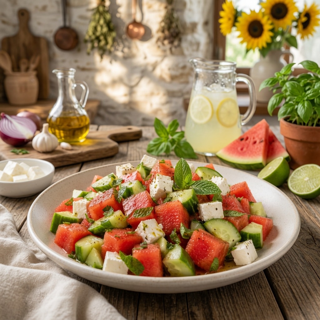 Salade Concombre-Pastèque : la recette fraîche, colorée