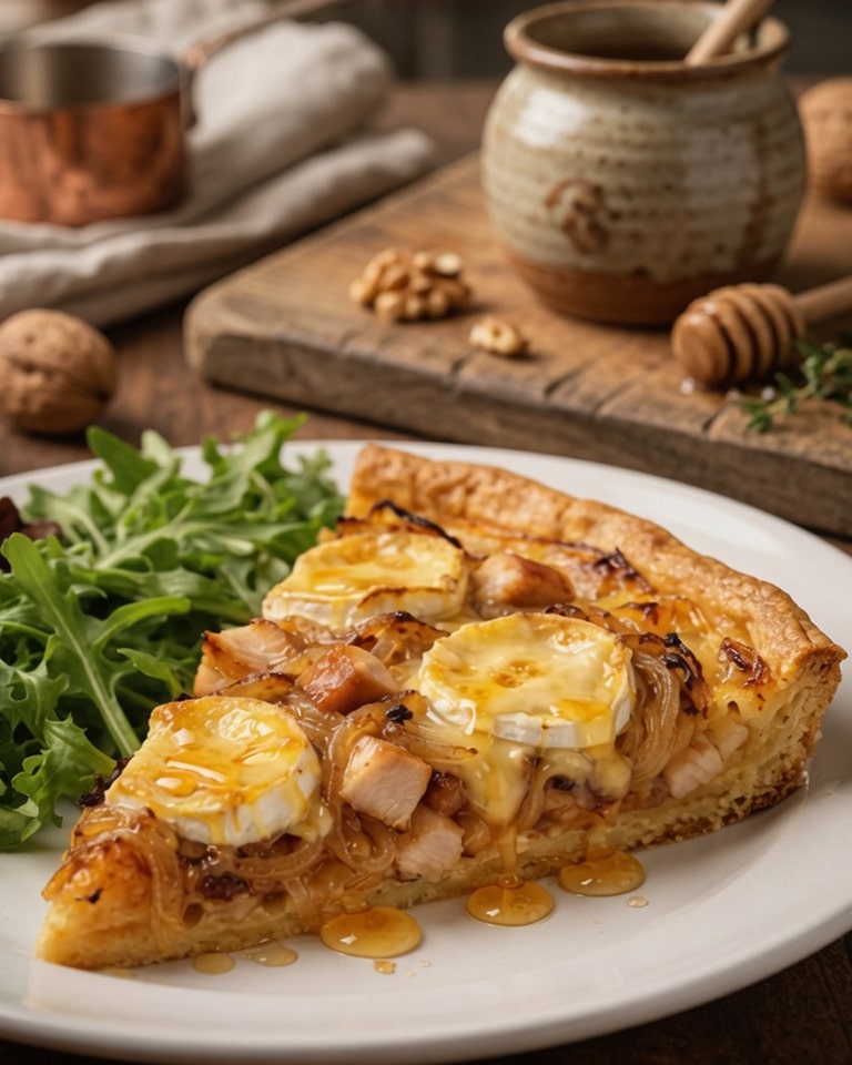 Tarte aux Oignons Caramélisés, Poulet, Chèvre et Miel 
