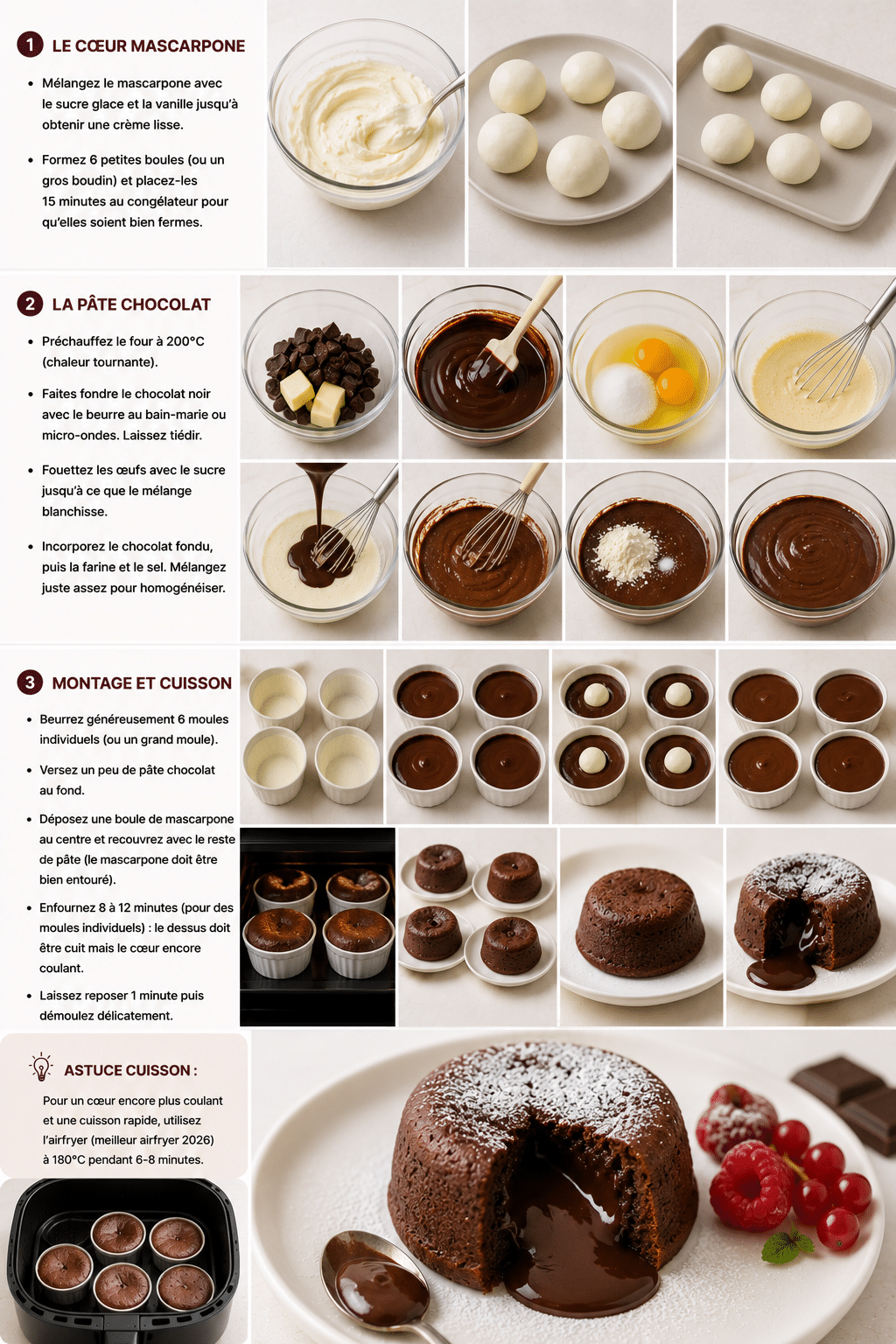 Le Guide de Préparation : Fondant Chocolat Mascarpone : le gâteau ultra fondant avec cœur coulant qui fait fondre tout le monde Le Guide de Préparation : Fondant Chocolat Mascarpone : le gâteau ultra fondant avec cœur coulant qui fait fondre tout le monde