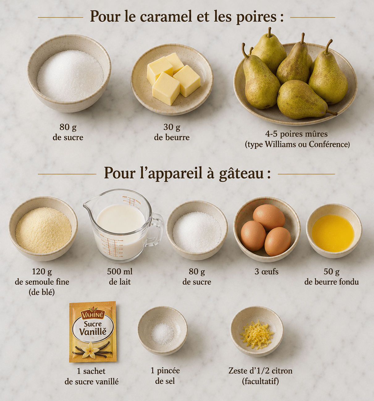 La Liste des Ingrédients : Gâteau de Semoule aux Poires : le dessert moelleux, parfumé et réconfortant de l’automne