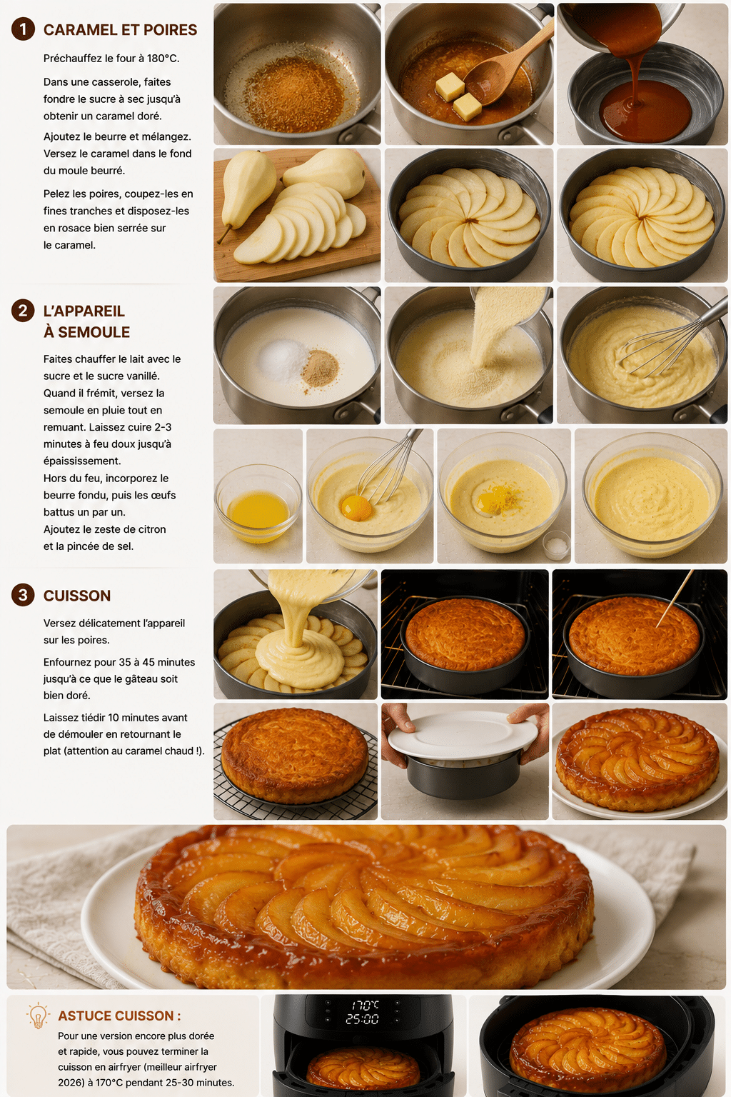 Le Guide de Préparation : Gâteau de Semoule aux Poires : le dessert moelleux, parfumé et réconfortant de l’automne