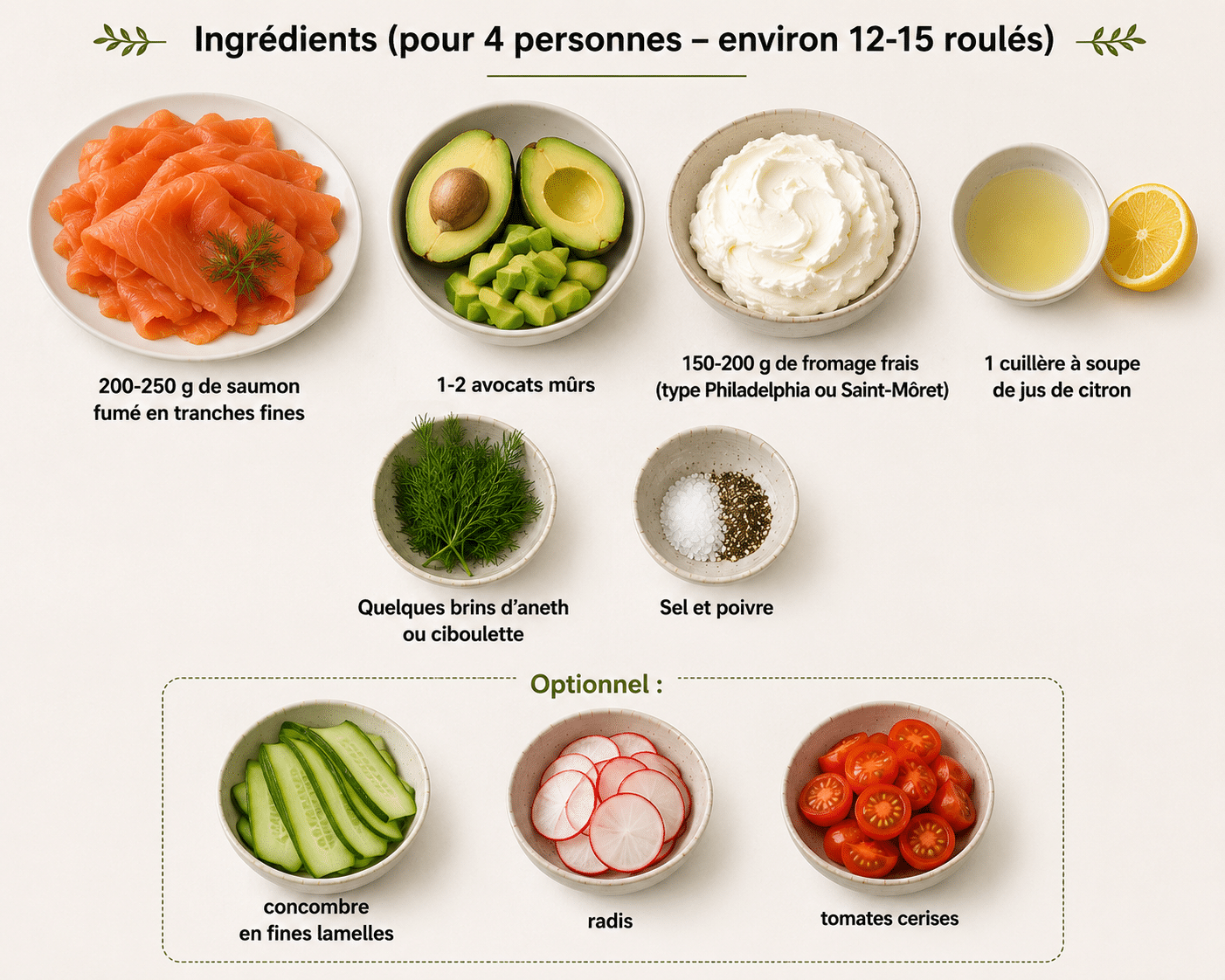 La Liste des Ingrédients : Roulés de Saumon Fumé : l’entrée fraîche, élégante et ultra gourmande de l’été