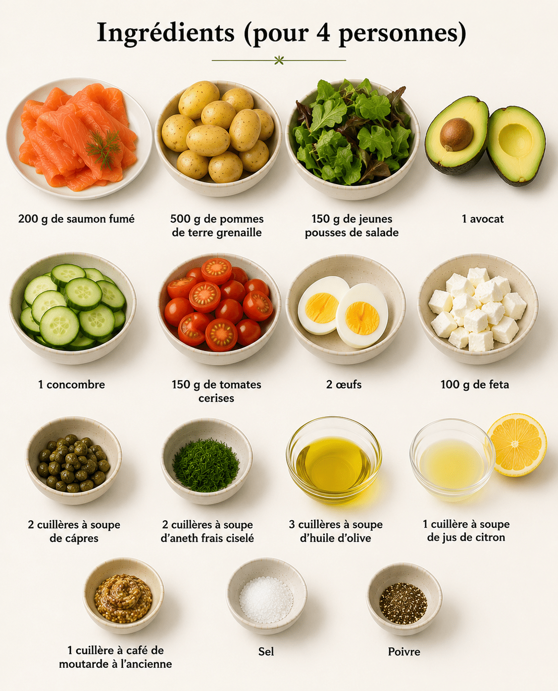 La Liste des Ingrédients : Salade de Saumon Fumé Qui Remplace un Repas : la salade complète, fraîche et gourmande idéale pour l’été