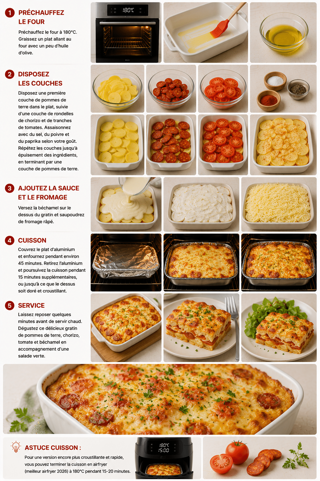 Le Guide de Préparation : Gratin de Pommes de Terre, Chorizo, Tomate et Béchamel : le plat réconfortant et épicé qui fait l’unanimité Le Guide de Préparation : Gratin de Pommes de Terre, Chorizo, Tomate et Béchamel : le plat réconfortant et épicé qui fait l’unanimité