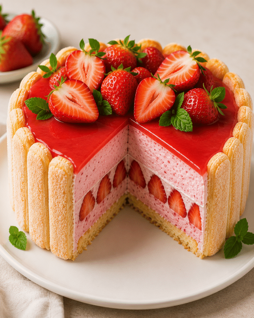 Bavarois aux Fraises et Biscuits à la Cuillère (Sans Cuisson) : le dessert frais, élégant et ultra facile de l’été