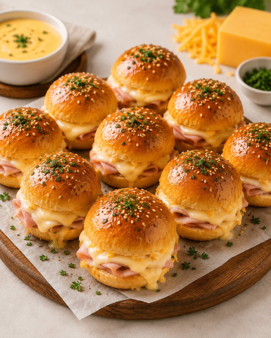 Mini Burgers Briochés au Jambon, Cheddar et Sauce au Fromage : les bouchées gourmandes parfaites