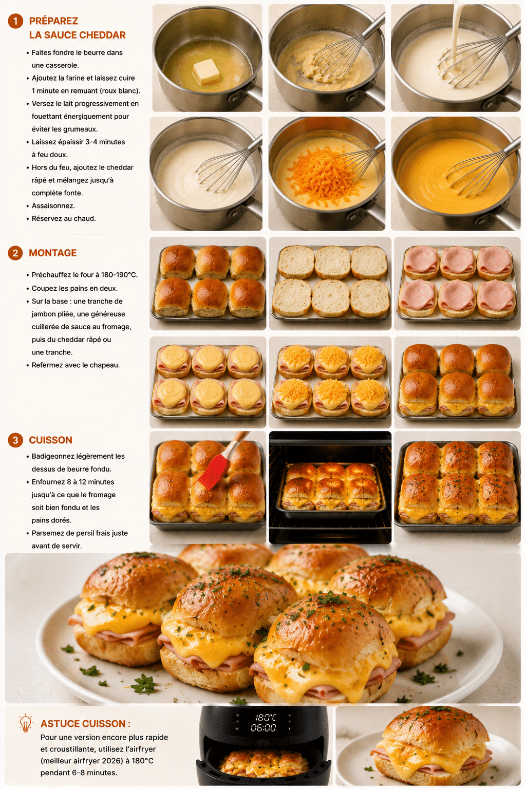 Le Guide de Préparation : Mini Burgers Briochés au Jambon, Cheddar et Sauce au Fromage : les bouchées gourmandes parfaites pour l’apéritif