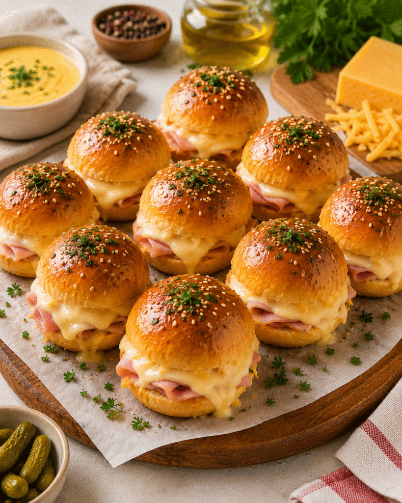 Mini Burgers Briochés au Jambon, Cheddar et Sauce au Fromage : les bouchées gourmandes parfaites pour l’apéritif