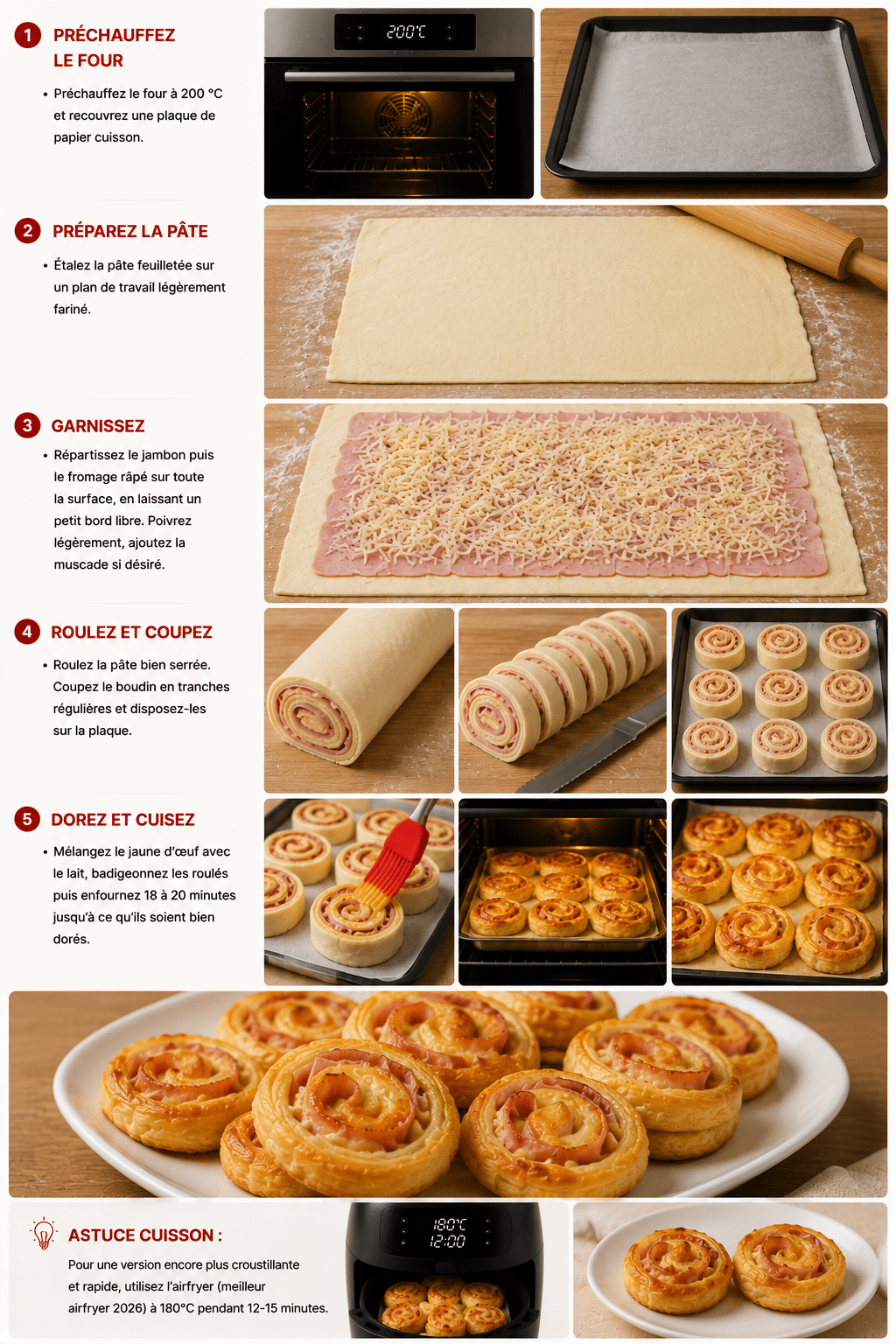 Le Guide de Préparation : Roulés Feuilletés au Jambon et au Fromage : croustillants et fondants, parfaits pour l’apéritif Le Guide de Préparation : Roulés Feuilletés au Jambon et au Fromage : croustillants et fondants, parfaits pour l’apéritif