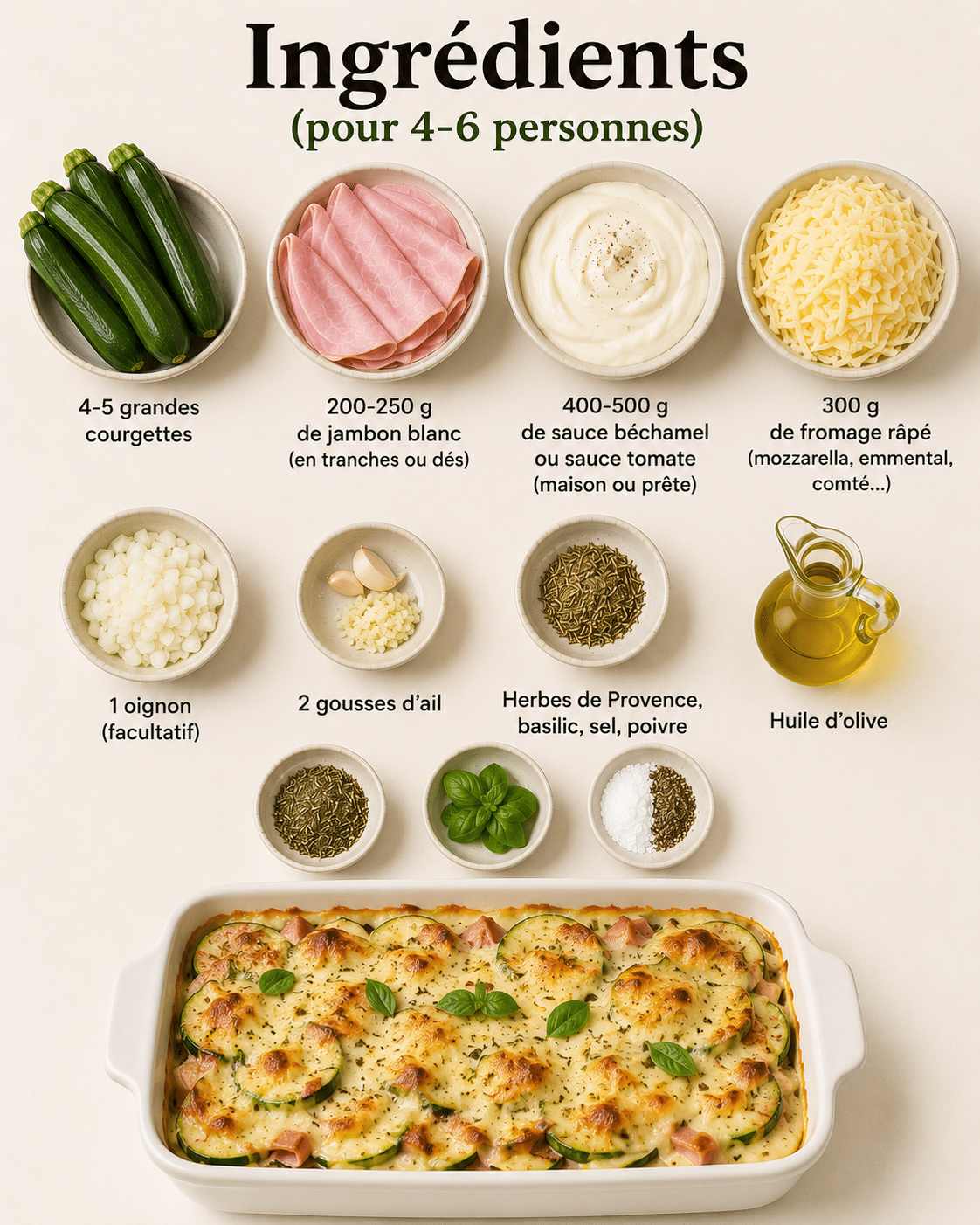 La Liste des Ingrédients : Lasagnes de Courgettes au Jambon et Fromage : la version légère et gourmande des lasagnes classiques