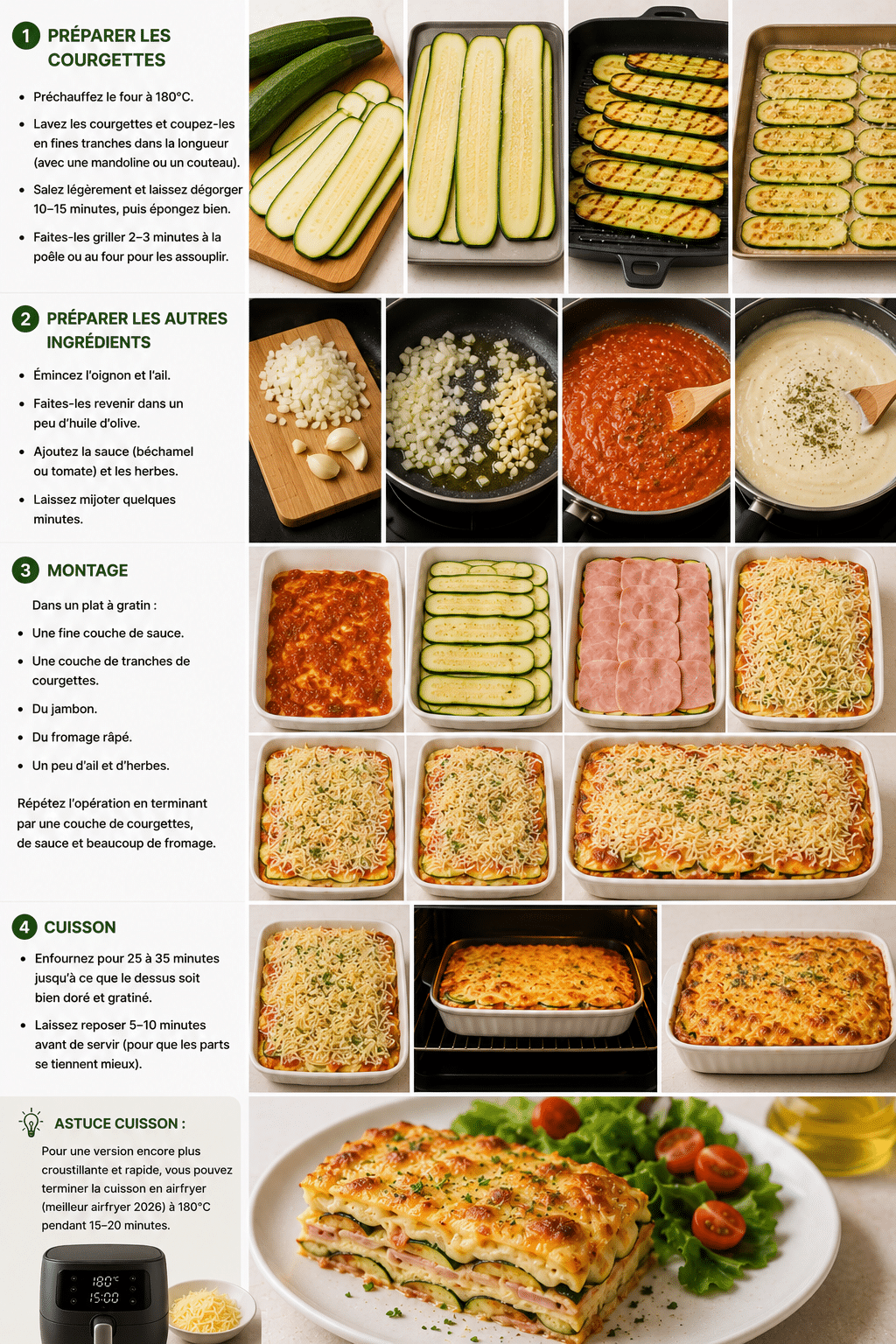 Le Guide de Préparation : Lasagnes de Courgettes au Jambon et Fromage : la version légère et gourmande des lasagnes classiques