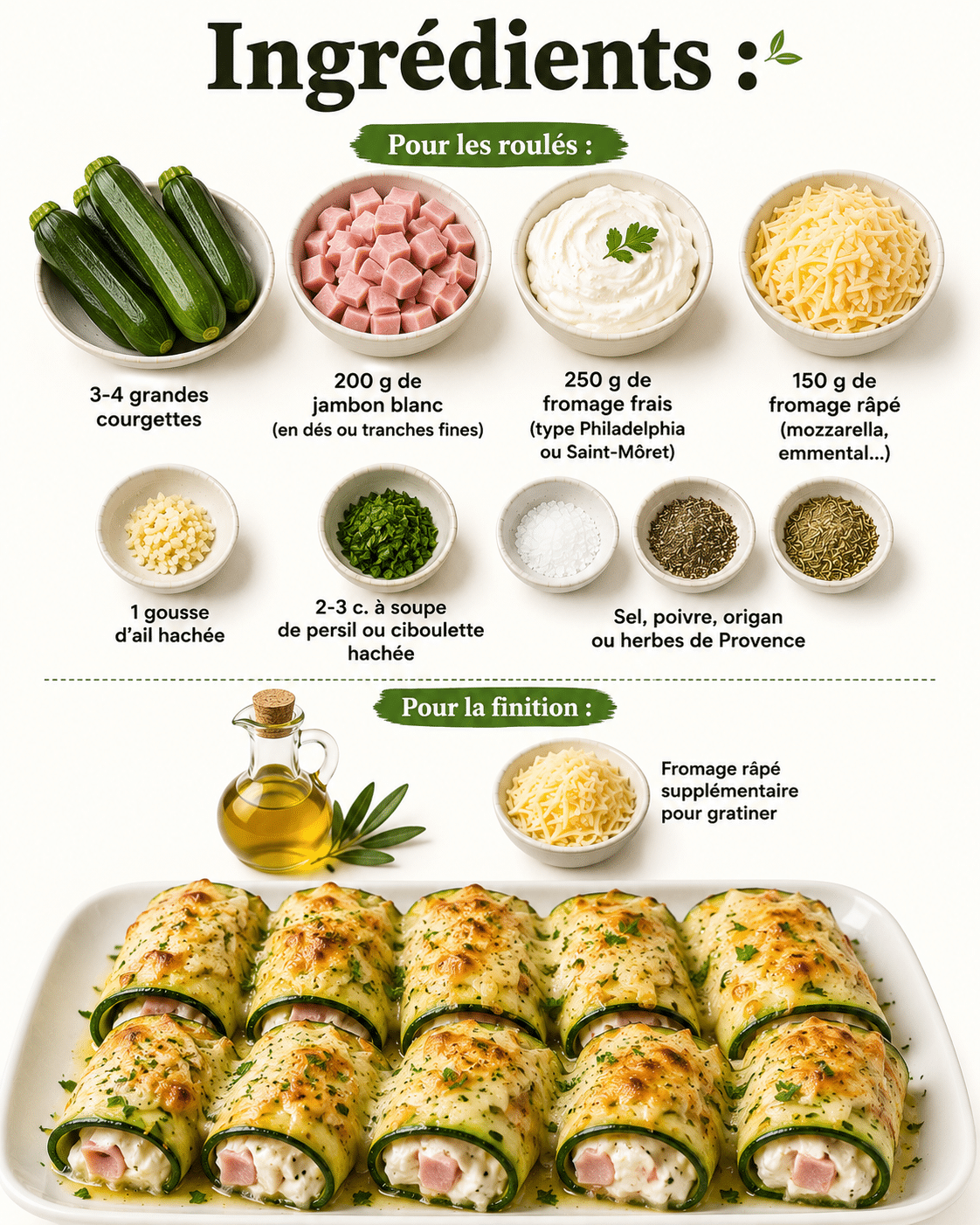 La Liste des Ingrédients : Roulés de Courgettes au Jambon et Fromage : une recette légère et gratinée
