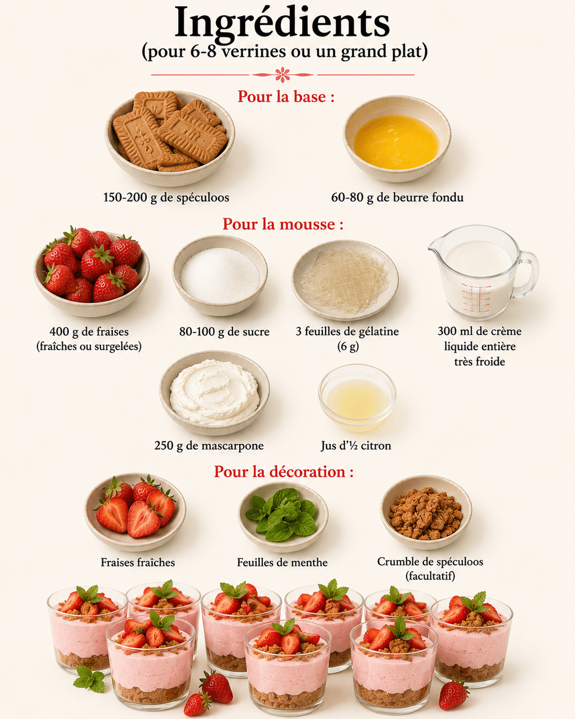 La Liste des Ingrédients : Mousse aux Fraises et Spéculoos : le dessert frais, crémeux et croquant de l’été
