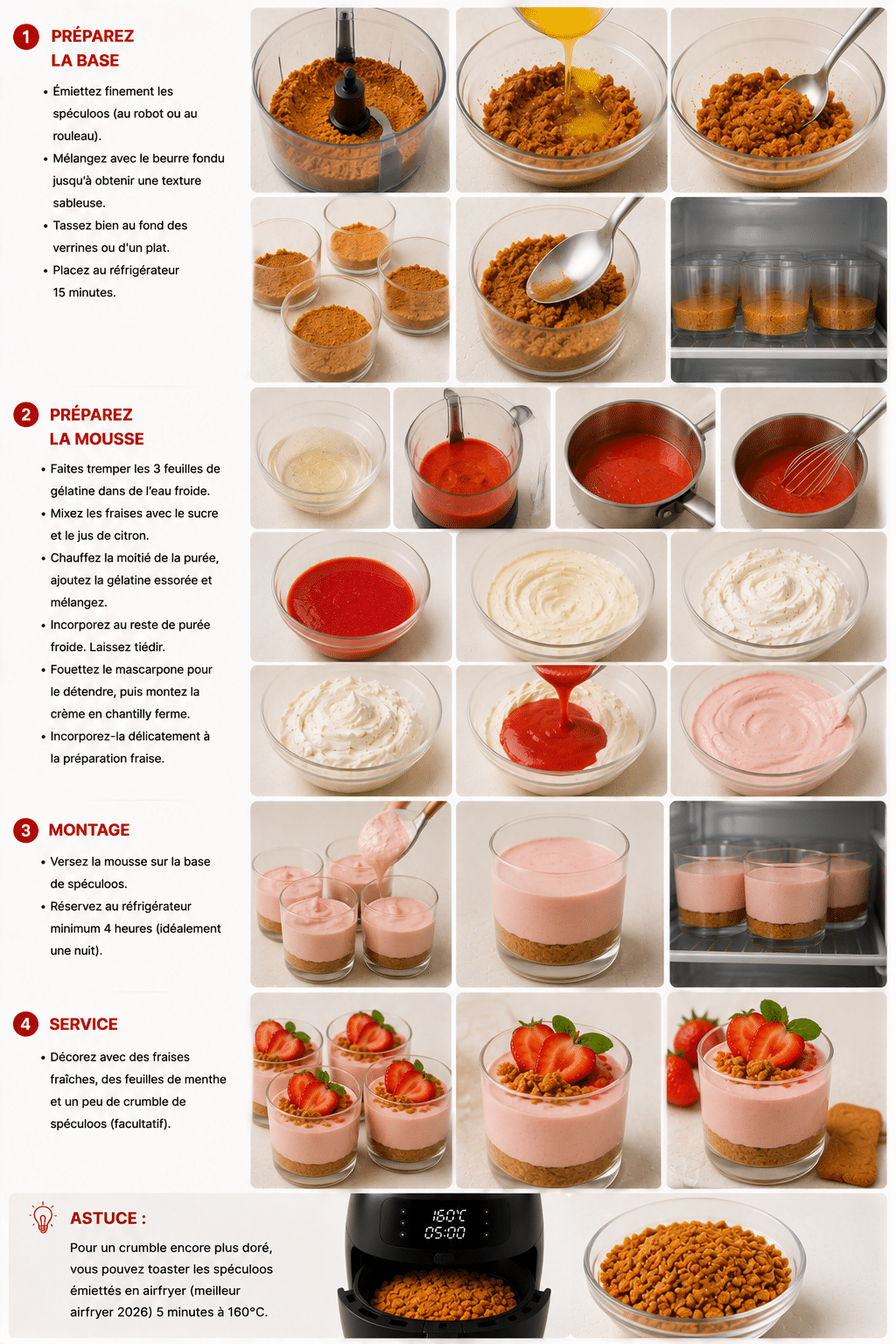 Le Guide de Préparation : Mousse aux Fraises et Spéculoos : le dessert frais, crémeux et croquant de l’été Le Guide de Préparation : Mousse aux Fraises et Spéculoos : le dessert frais, crémeux et croquant de l’été