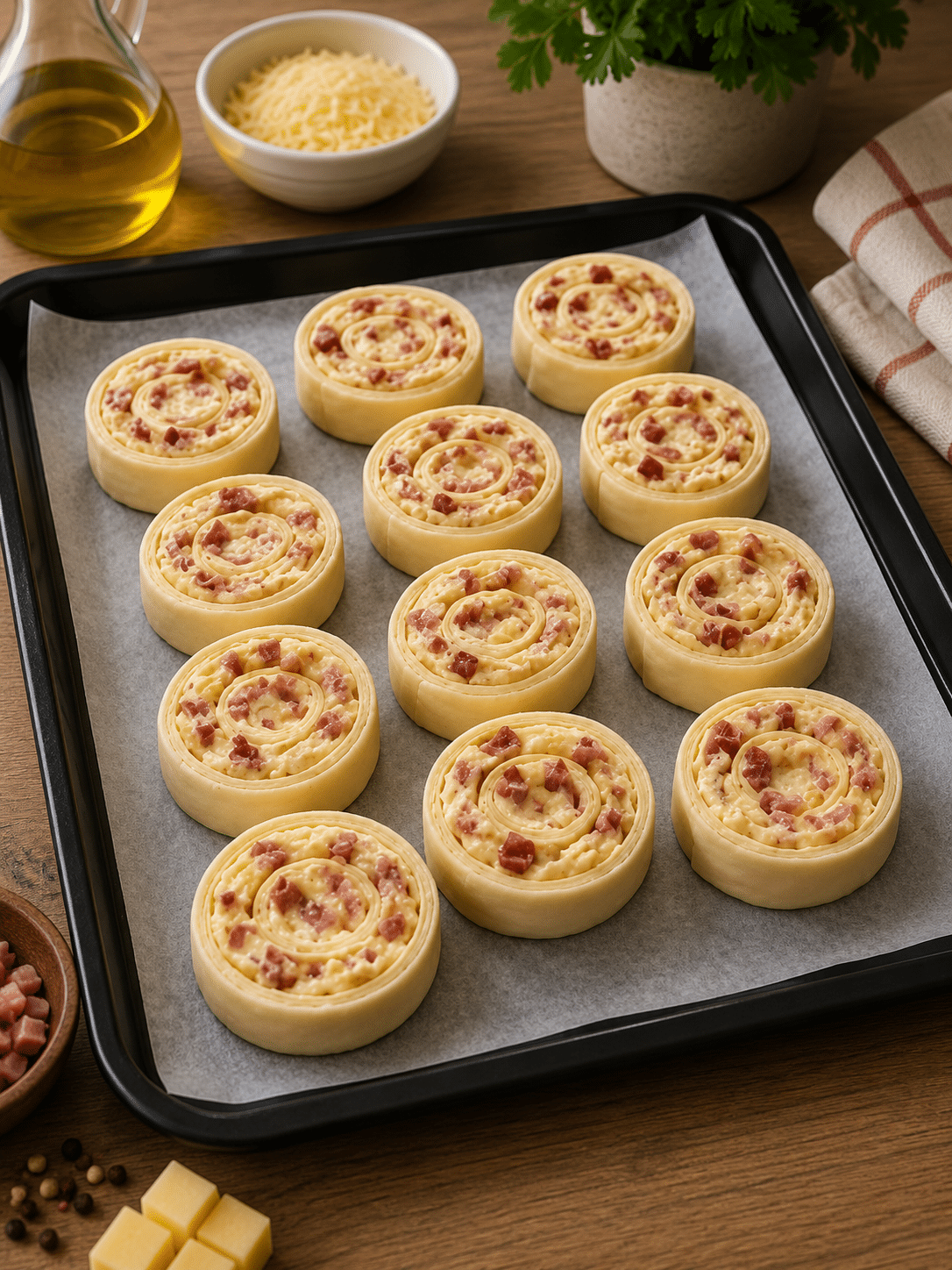 Roulés Croustillants au Fromage et Lardons (Pâte Feuilletée) : les bouchées dorées et ultra gourmandes de l’apéritif