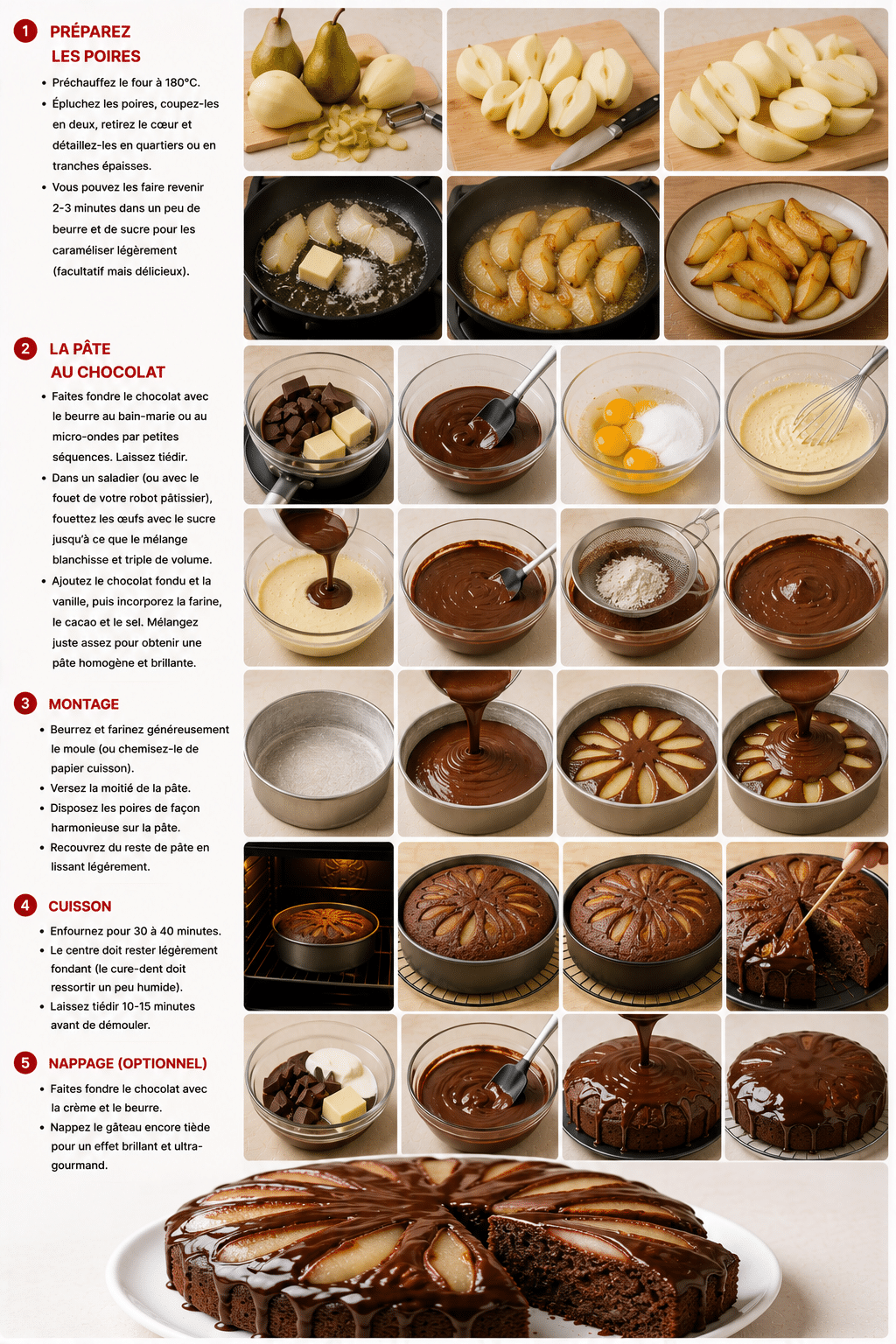 Le Guide de Préparation : Fondant Choco-Poire : le gâteau ultra fondant qui marie chocolat intense et poires juteuses