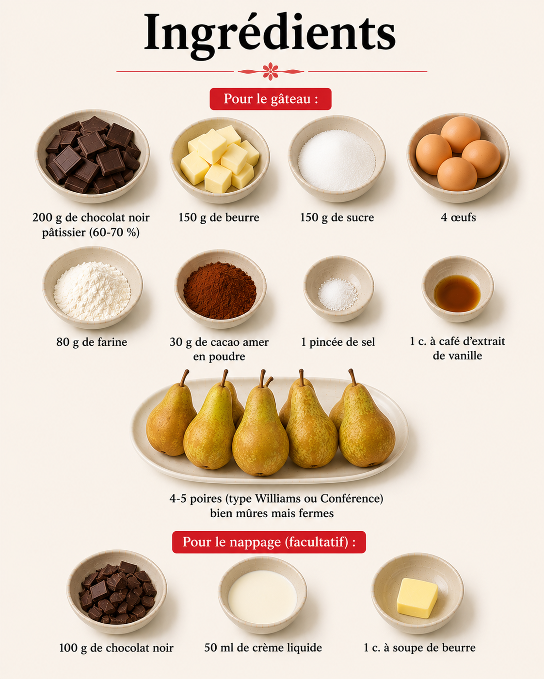 La Liste des Ingrédients : Fondant Choco-Poire : le gâteau ultra fondant qui marie chocolat intense et poires juteuses