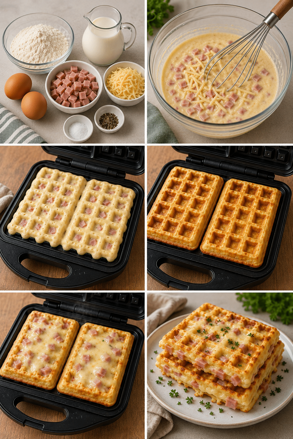 Gaufres Salées au Jambon et Fromage : moelleuses,