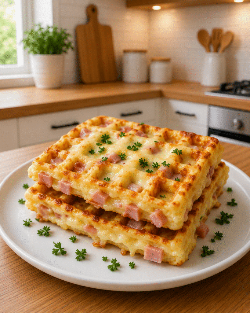 Gaufres Salées au Jambon et Fromage : moelleuses, croustillantes