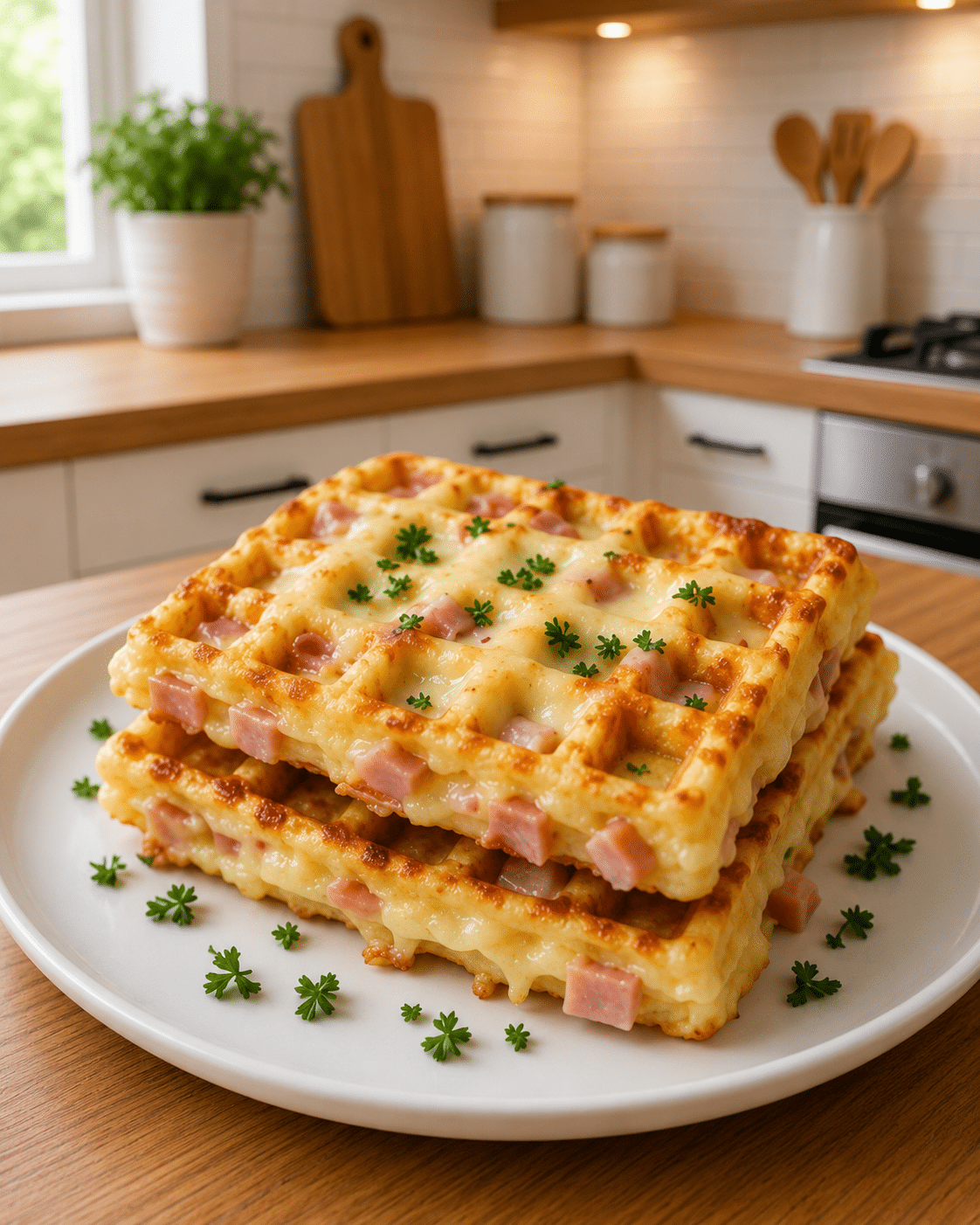 Gaufres Salées au Jambon et Fromage : moelleuses, croustillantes
