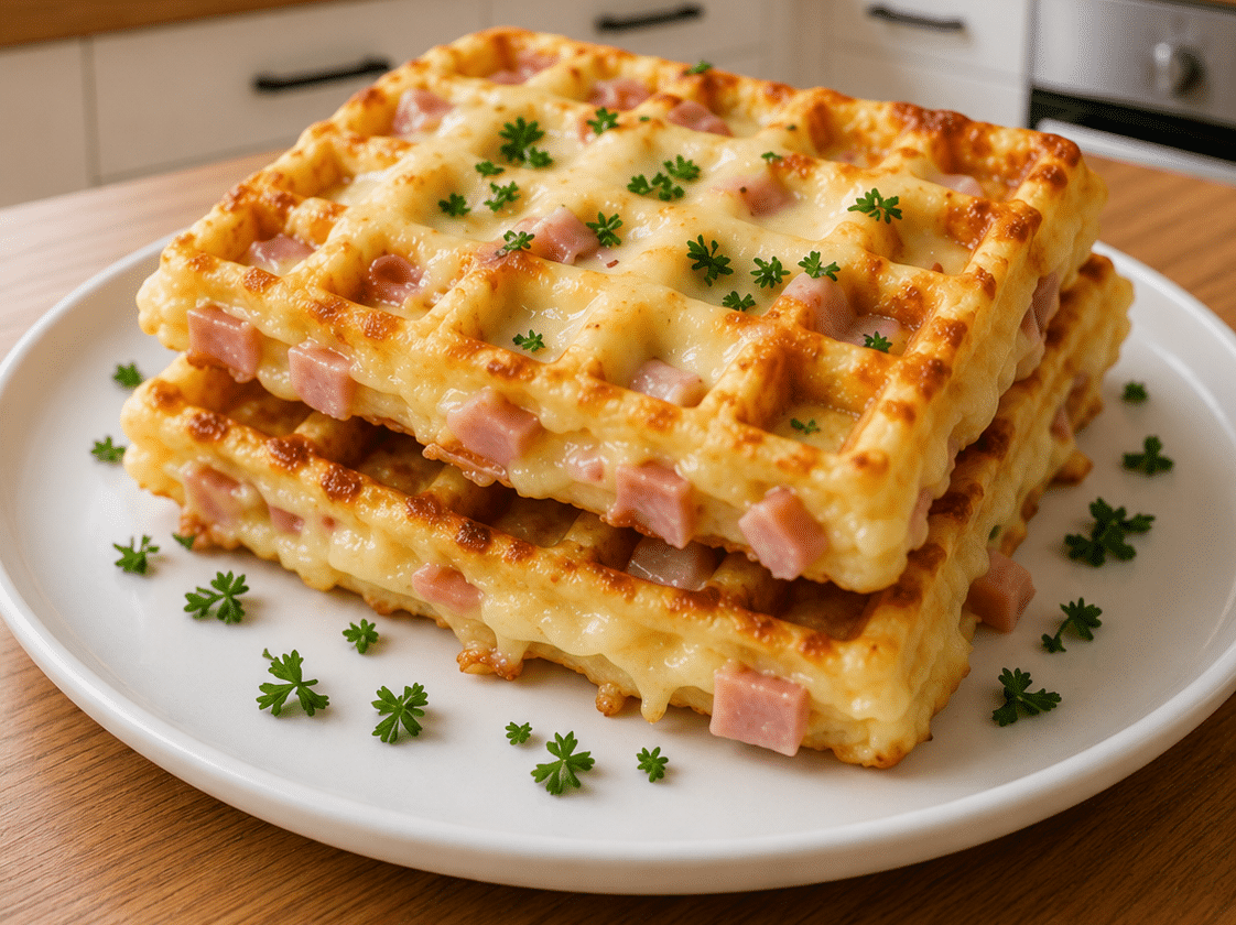 Gaufres Salées au Jambon et Fromage : moelleuses, croustillantes et ultra gourmandes