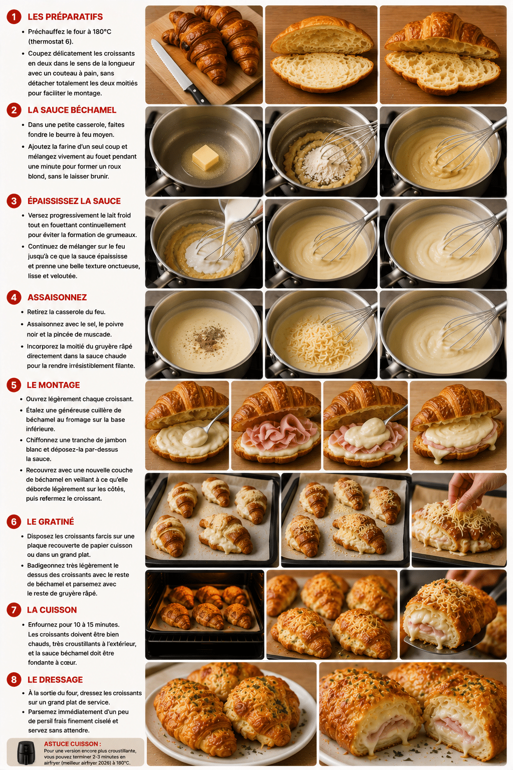 Le Guide de Préparation : Croissants Jambon Béchamel : le brunch gourmand ultra fondant et croustillant