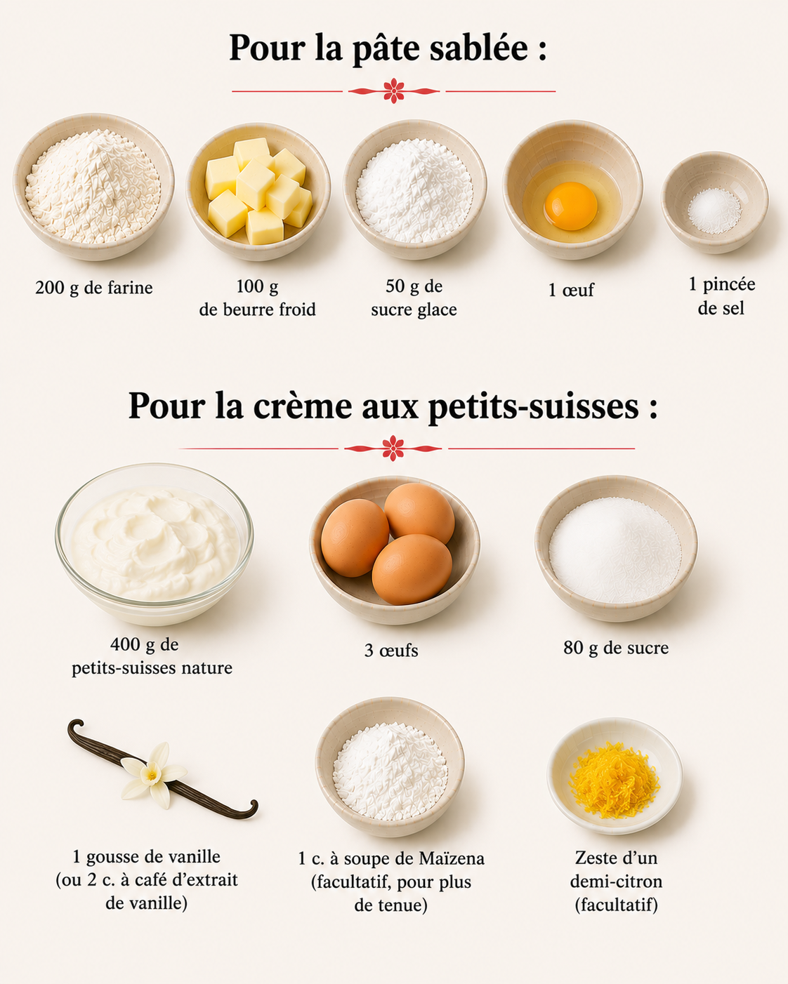 La Liste des Ingrédients : Tarte aux Petits-Suisses Vanillée : le dessert frais, crémeux et ultra léger