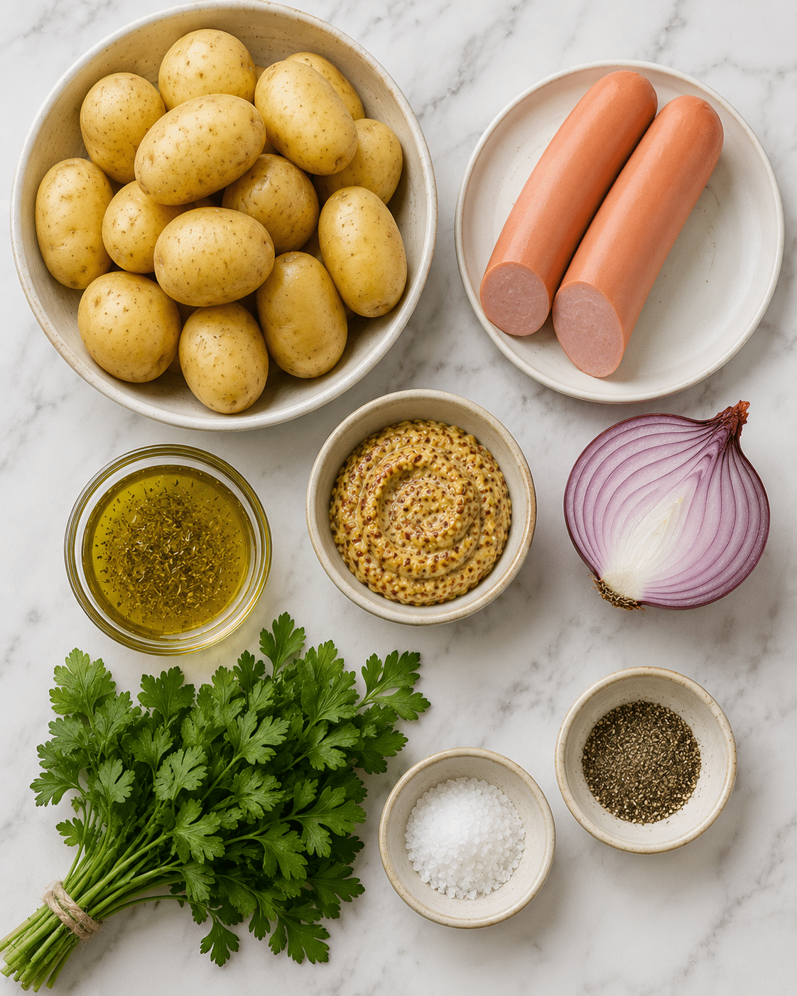 La Liste des Ingrédients : Salade de Pommes de Terre au Cervelas et Moutarde à l'Ancienne : le grand classique des brasseries et pique-niques