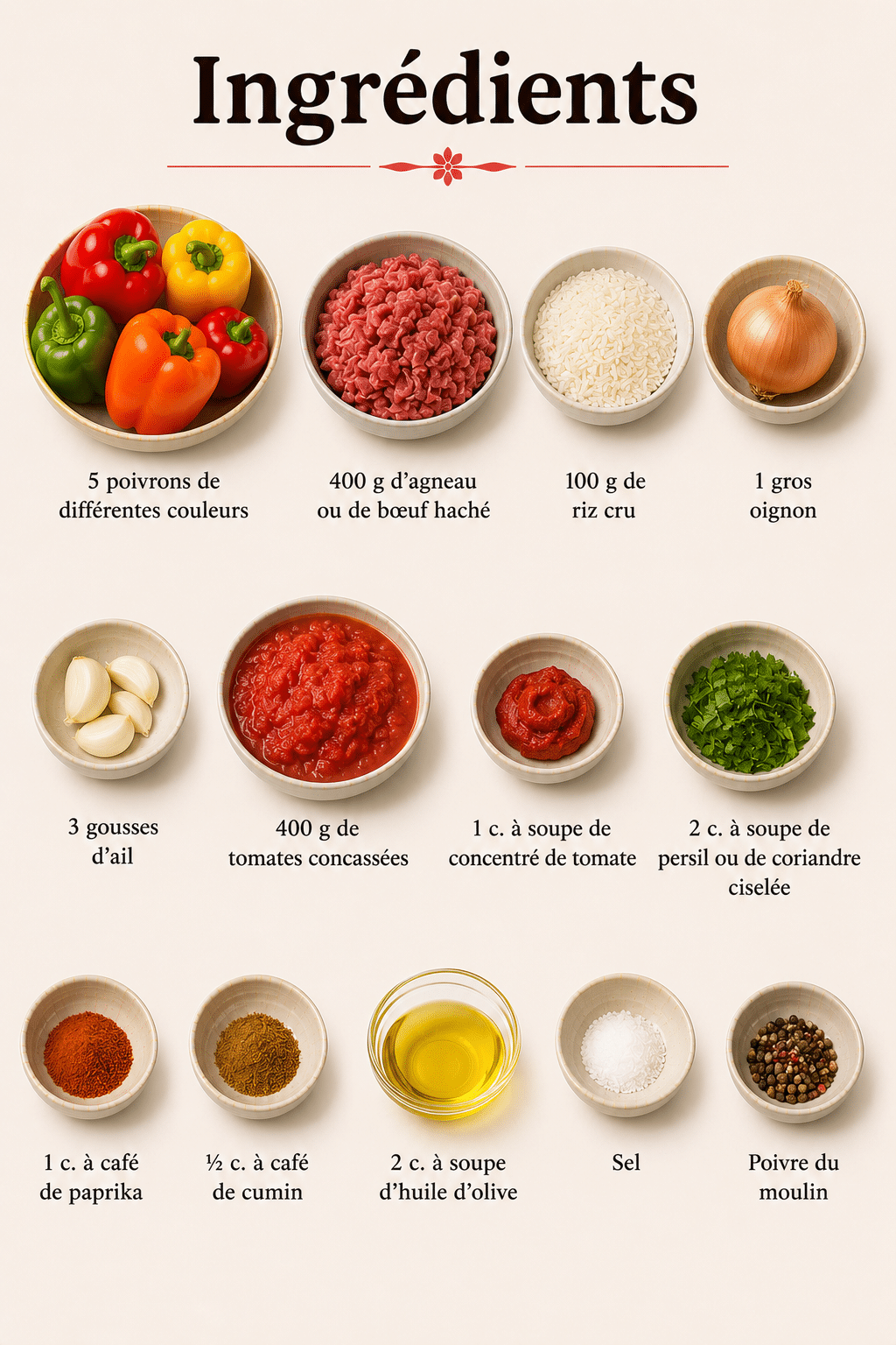 La Liste des Ingrédients : Poivrons Farcis à l’Orientale : le plat parfumé et généreux qui voyage