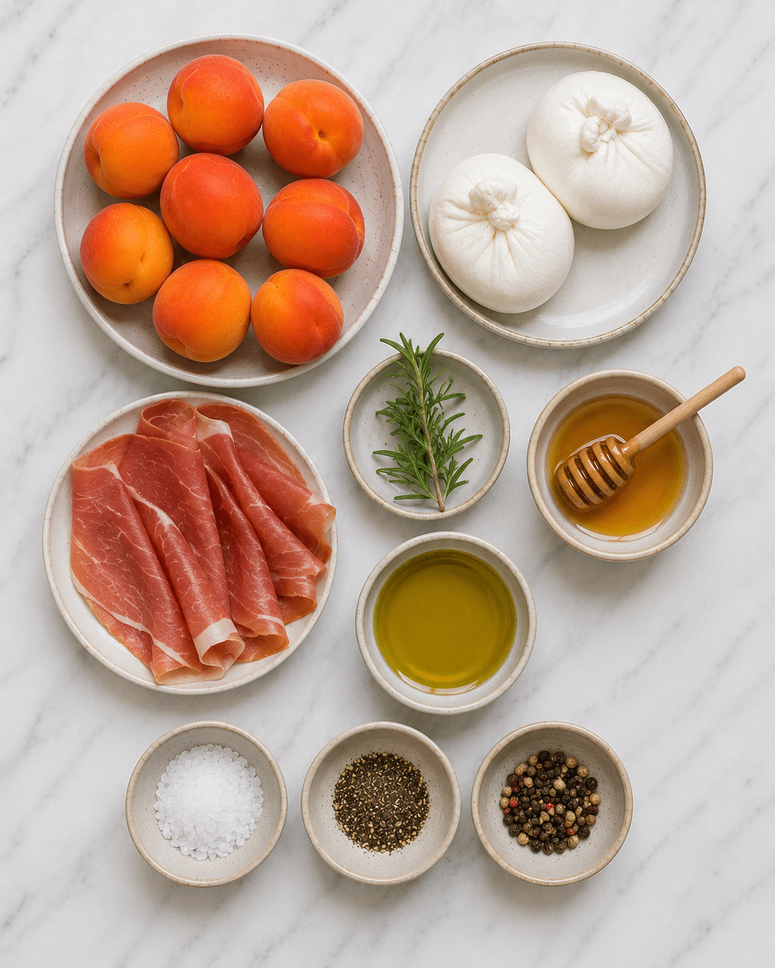 Salade d’Abricots Rôtis à la Burrata et Jambon de Parme : l’entrée