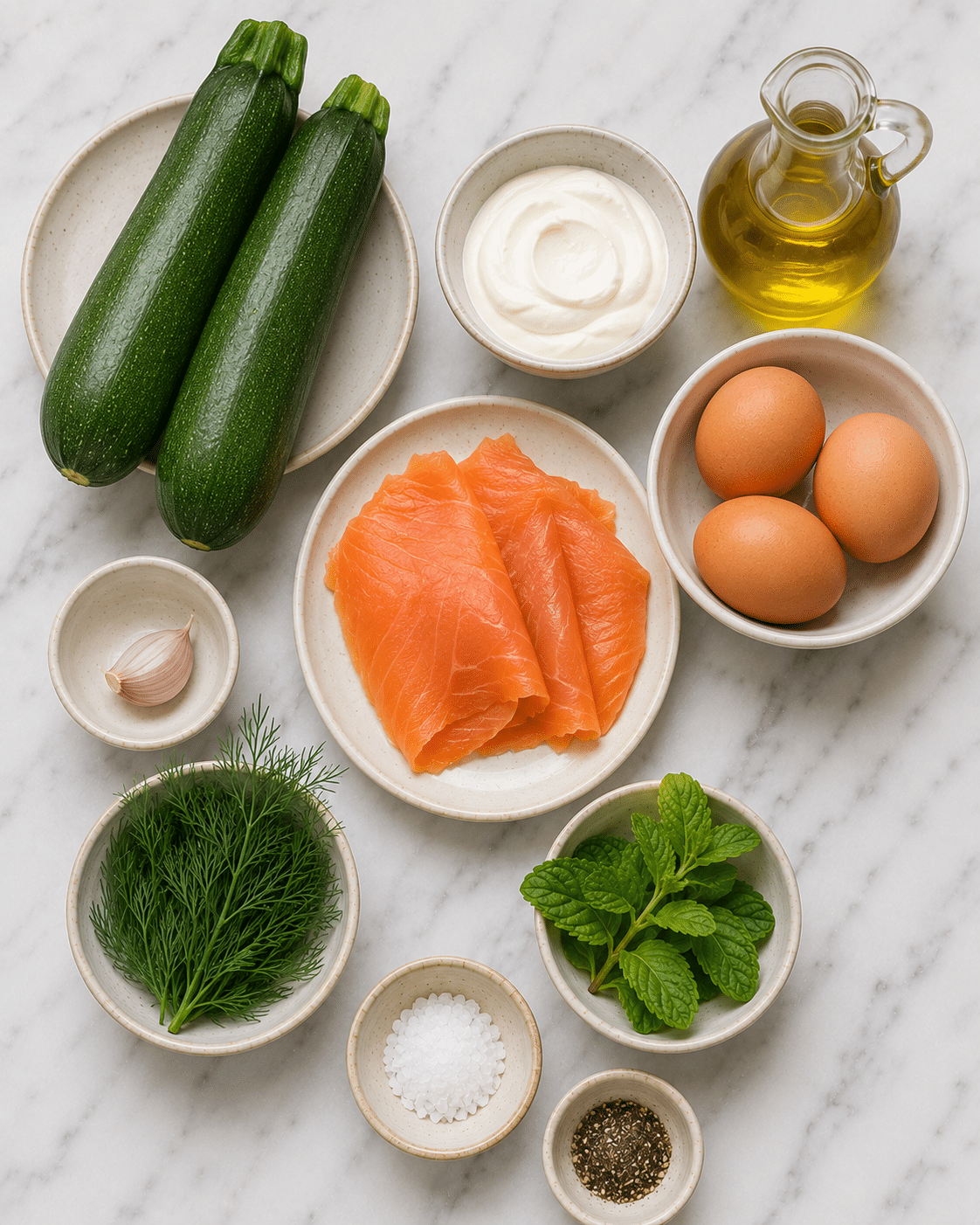 La Liste des Ingrédients : Timbales Saumon et Mousse de Courgettes : l’entrée légère, élégante et savoureuse de l’été