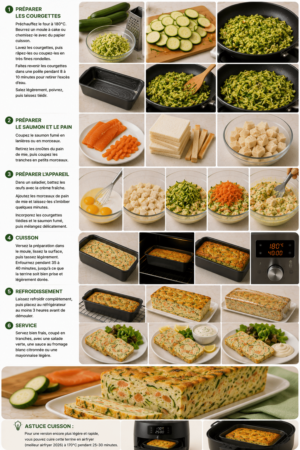 Le Guide de Préparation : Terrine de Courgettes et Saumon Fumé : l’entrée légère, élégante et savoureuse de l’été 🥒🐟