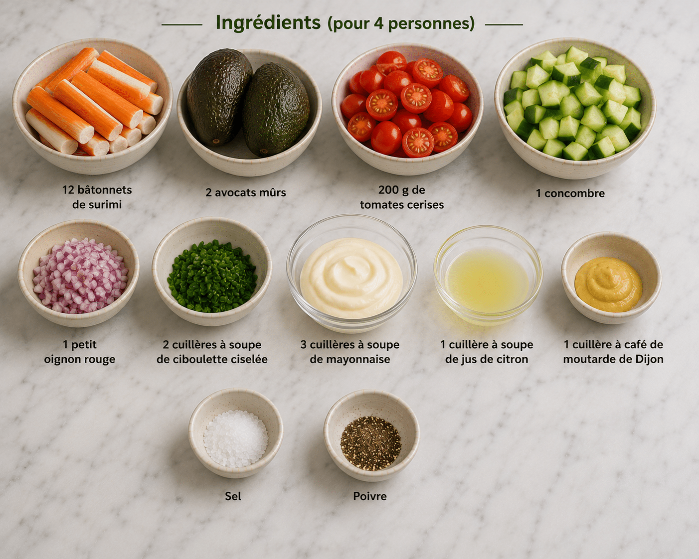La Liste des Ingrédients : Salade de Surimi et Avocat : la recette fraîche, crémeuse et ultra gourmande de l’été