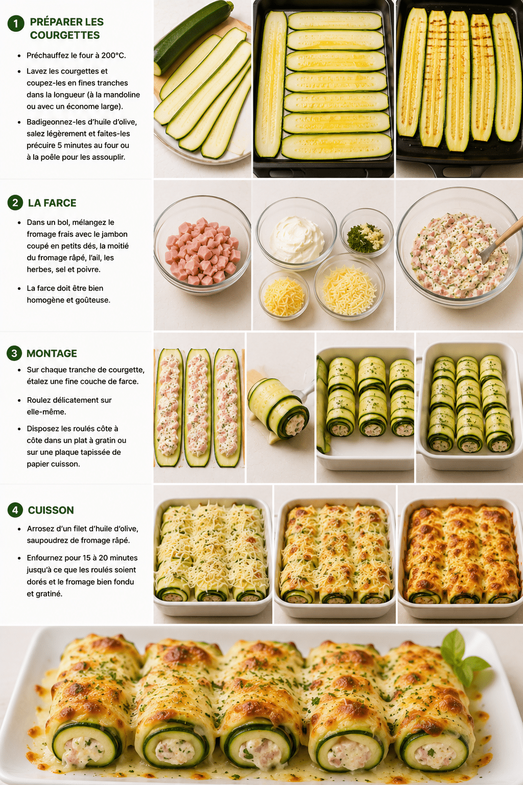 Le Guide de Préparation : Roulés de Courgettes au Jambon et Fromage : une recette légère et gratinée