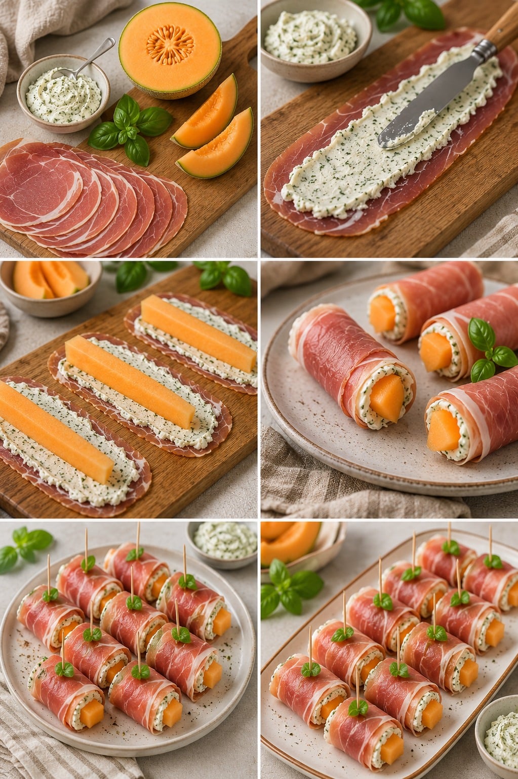 Roulés Jambon-Melon au Fromage Frais : l’apéritif frais, élégant et ultra savoureux