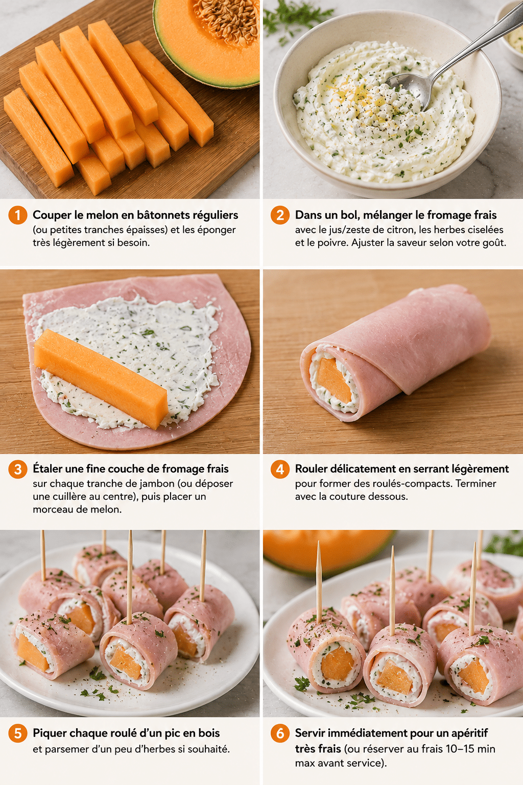 Le Guide de Préparation : Roulés Jambon-Melon au Fromage Frais : l’apéritif frais, élégant et ultra savoureux