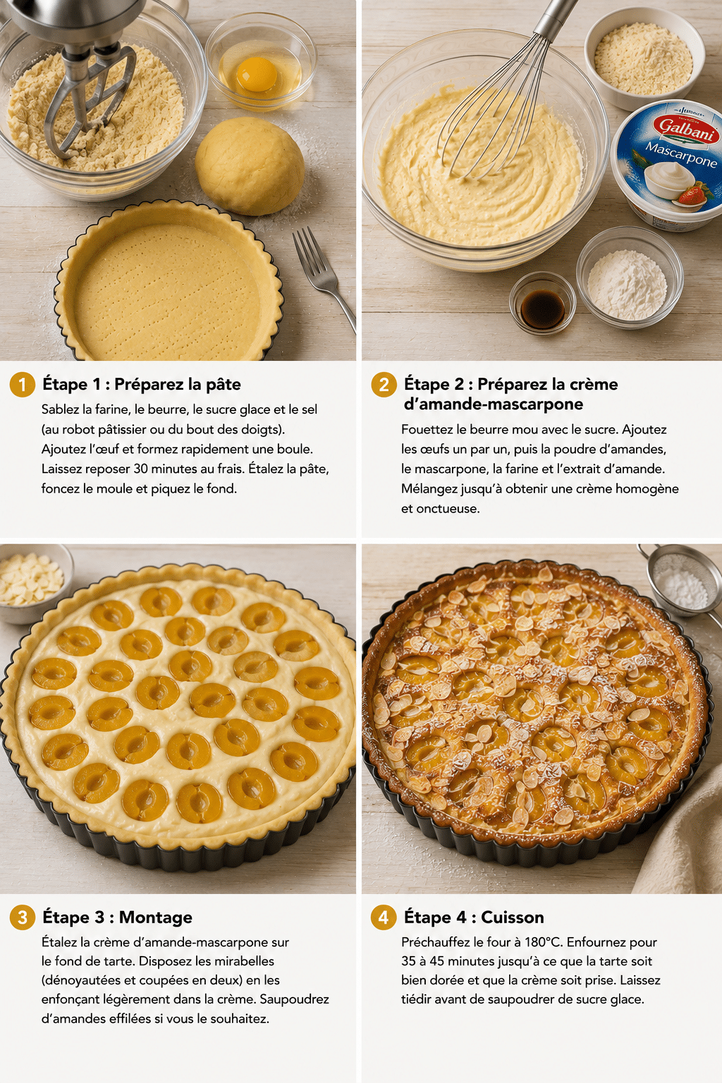 Le Guide de Préparation : Tarte aux Mirabelles, Crème d’Amande et Mascarpone : le dessert onctueux et irrésistible Le Guide de Préparation : Tarte aux Mirabelles, Crème d’Amande et Mascarpone : le dessert onctueux et irrésistible