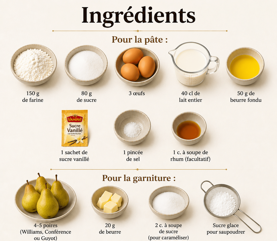 La Liste des Ingrédients : Flognarde Auvergnate aux Poires : le dessert rustique, fondant et réconfortant