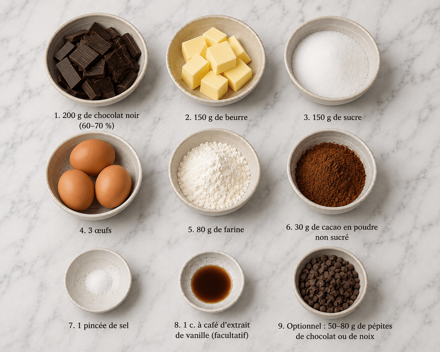 La Liste des Ingrédients :Brownie Ultra Fondant au Chocolat : le gâteau intense, croustillant et irrésistible