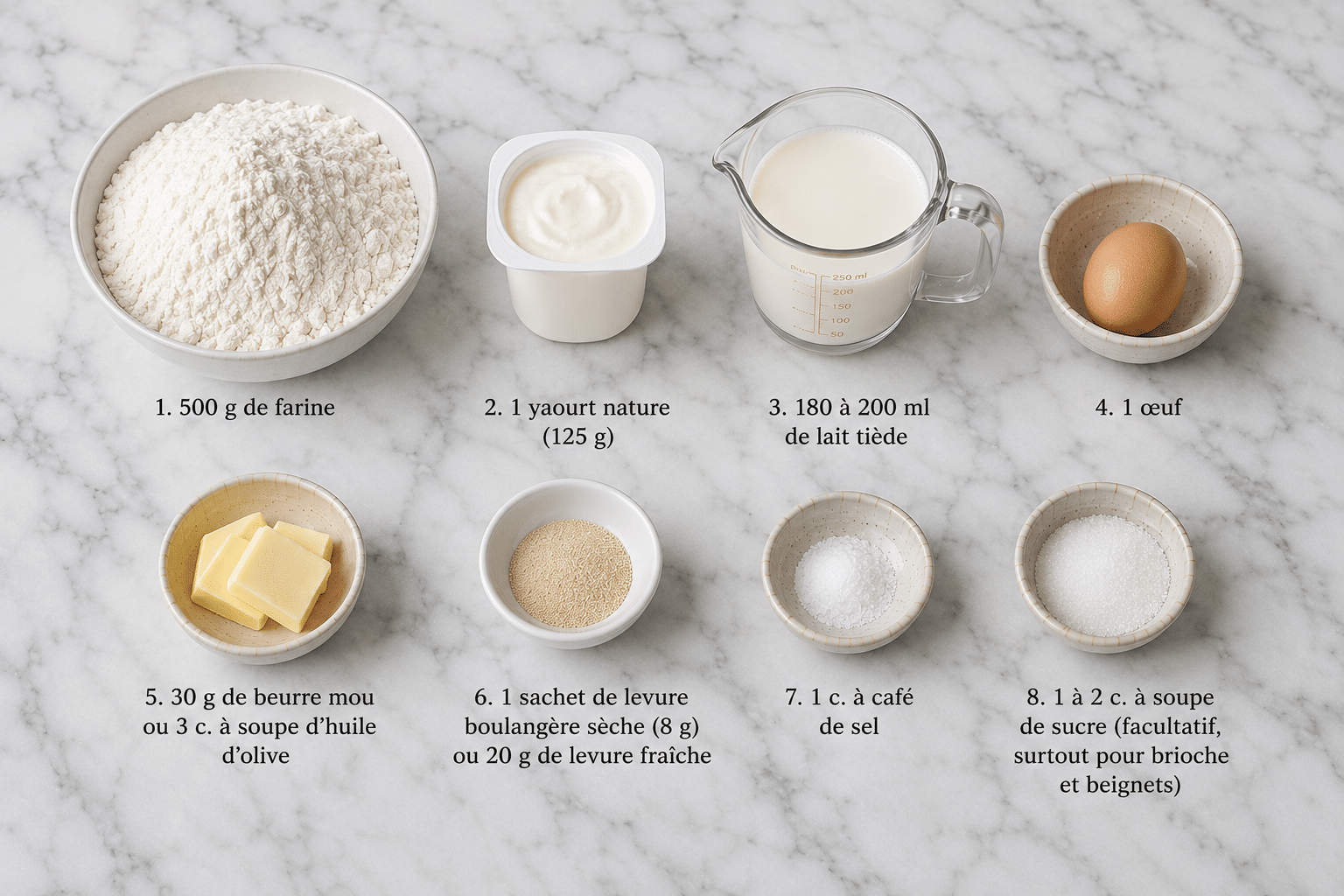 La Liste des Ingrédients :Pâte Magique Légère : une seule pâte pour pizzas, petits pains, beignets et brioche