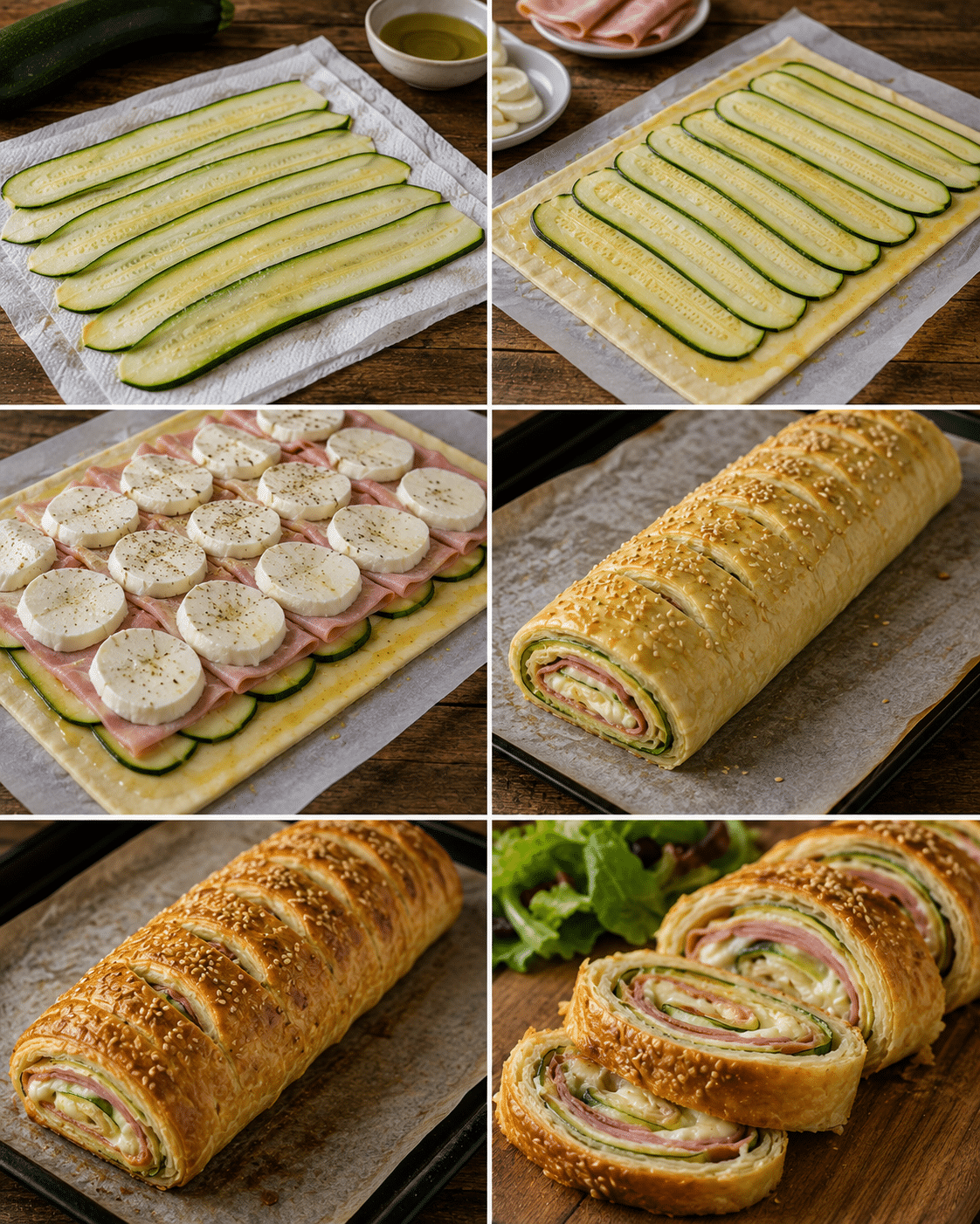 Feuilleté de Courgettes à la Mozzarella et au Jambon : croustillant, fondant