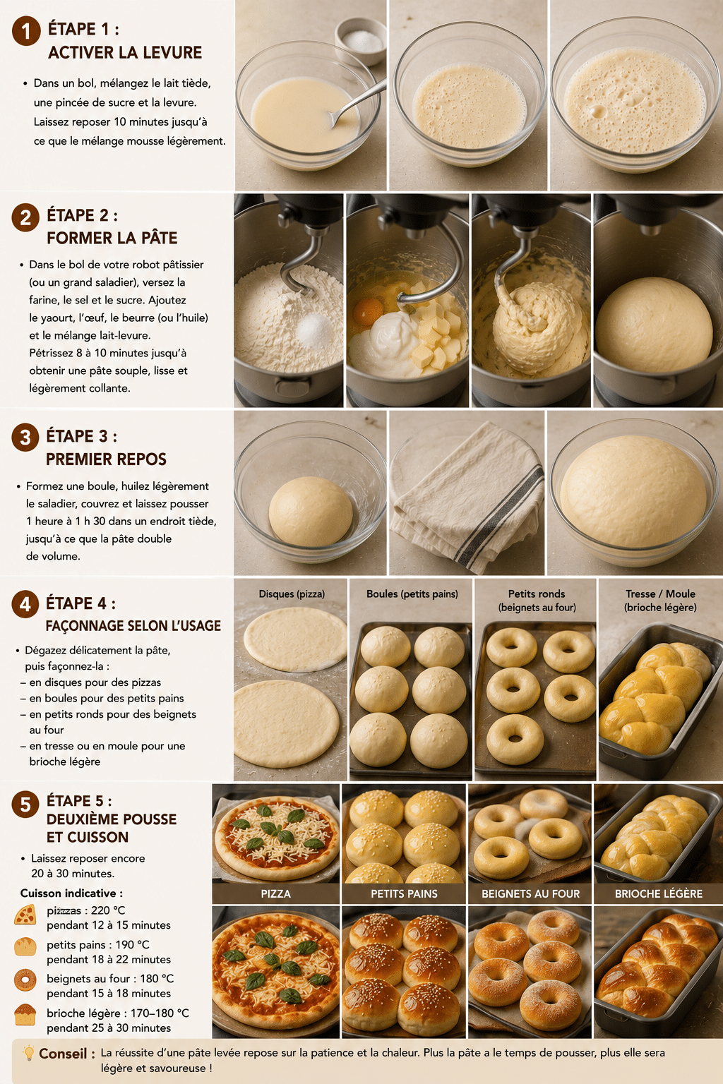 Le Guide de Préparation : Pâte Magique Légère : une seule pâte pour pizzas, petits pains