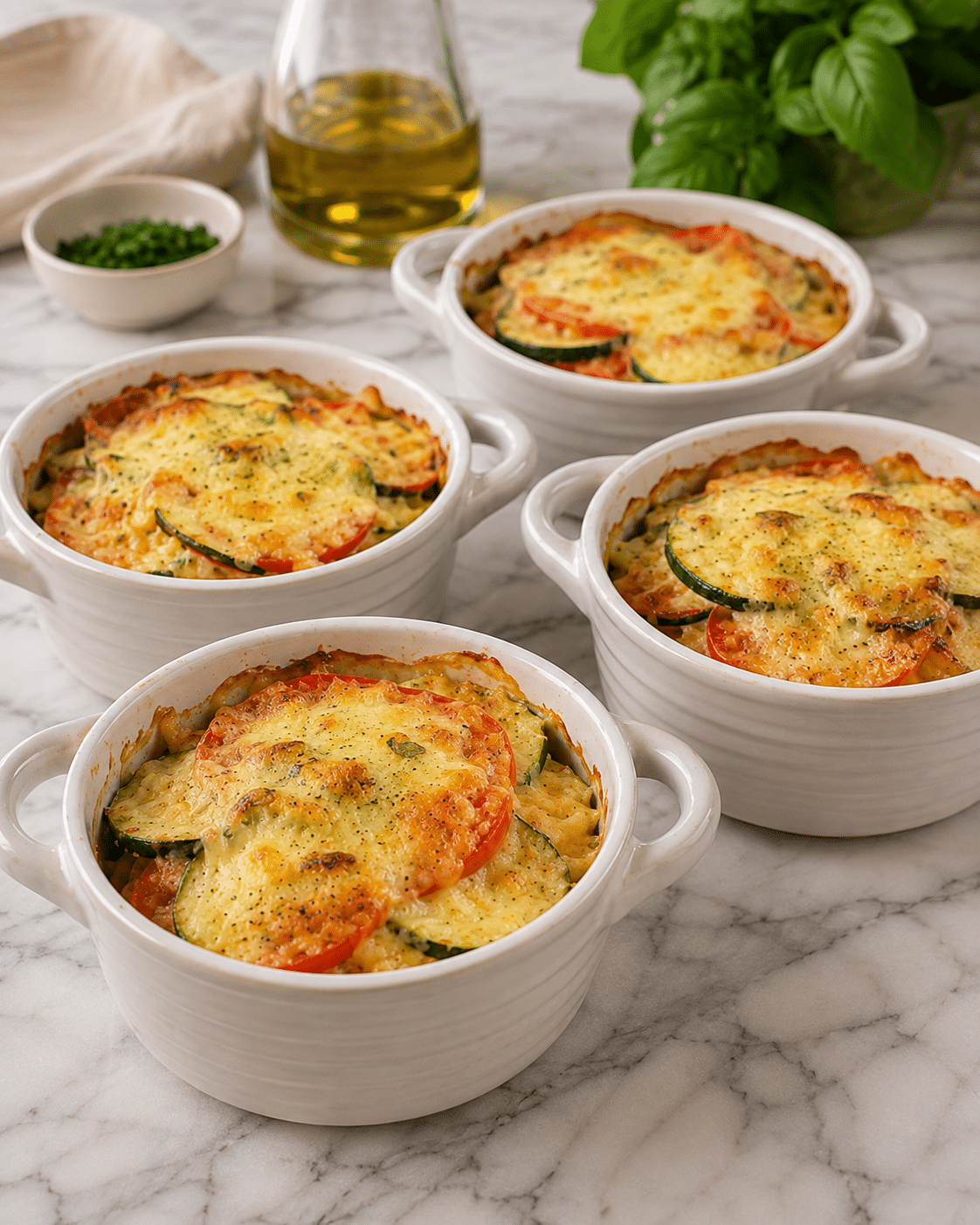 Mini Cocottes de Courgettes, Tomates et Mozzarella : les gratins individuels