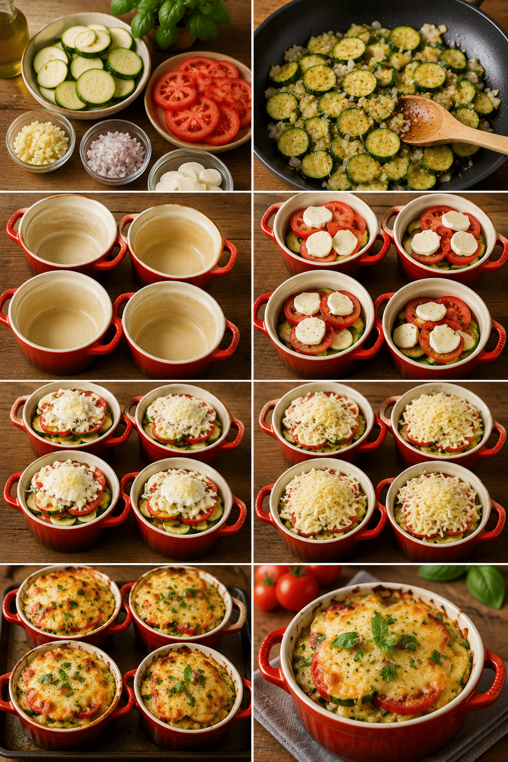 Mini Cocottes de Courgettes, Tomates et Mozzarella : les gratins individuels ultra-fondants et colorés de l’été