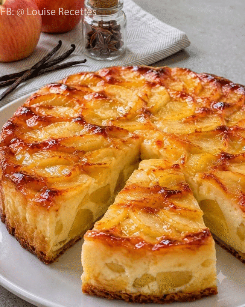 Flan aux Pommes et au Yaourt à Tomber par Terre Moelleux, fondant et généreusement garni de pommes,