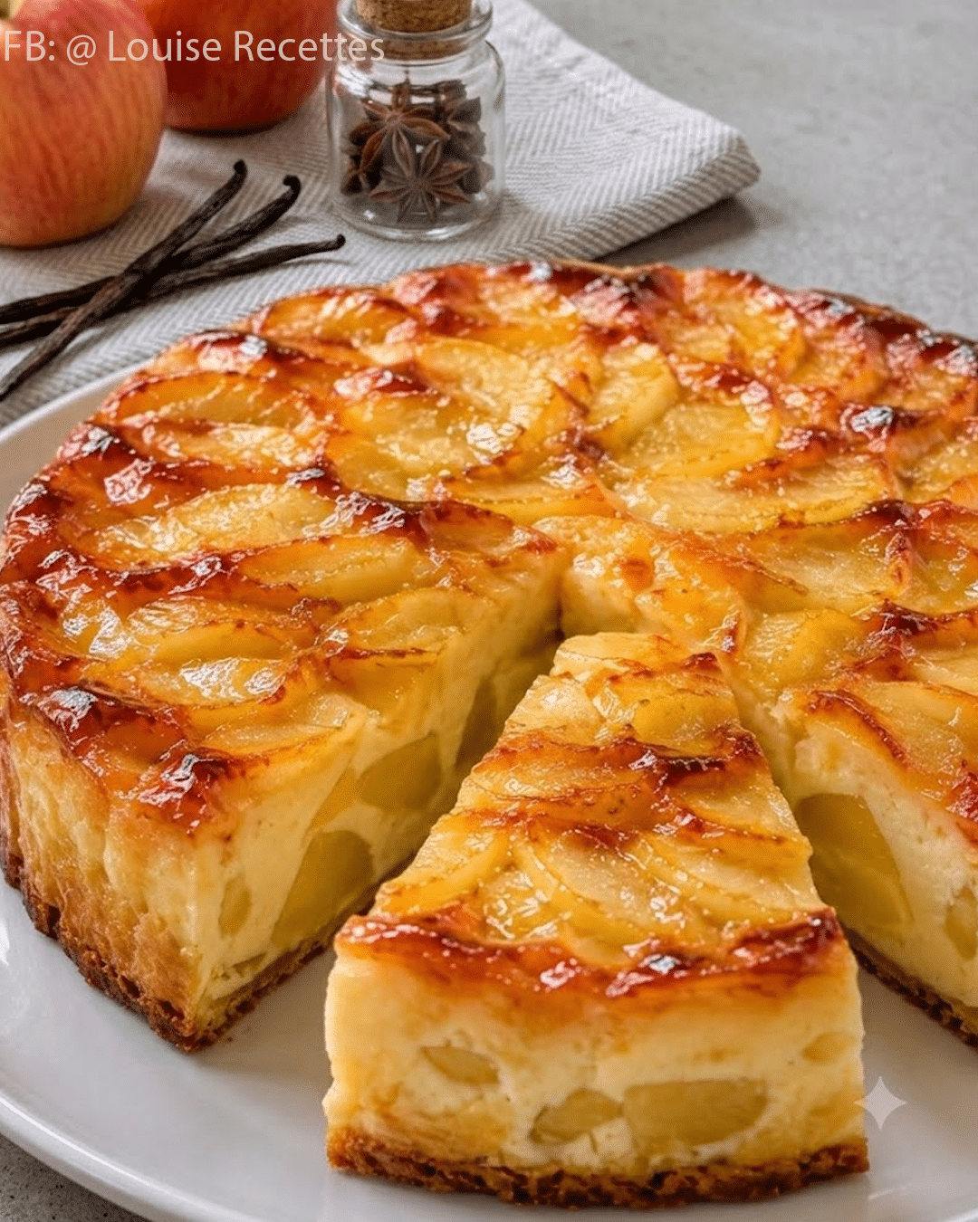Flan aux Pommes et au Yaourt à Tomber par Terre Moelleux, fondant et généreusement garni de pommes,