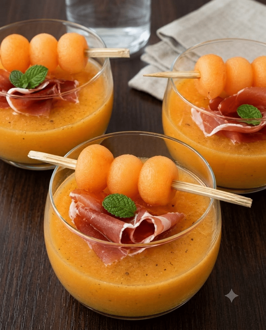 Soupe Froide au Melon, Jambon Fumé et Menthe : la fraîcheur