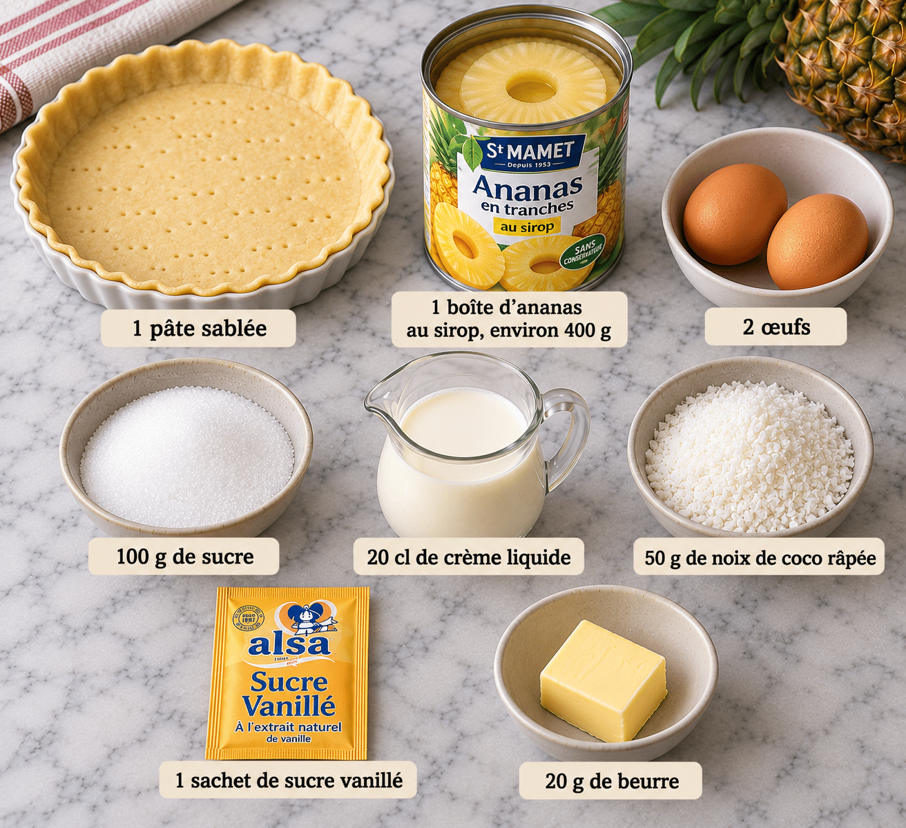 La Liste des Ingrédients : Tarte Ananas Délicieuse : une recette fondante, crémeuse et exotique
